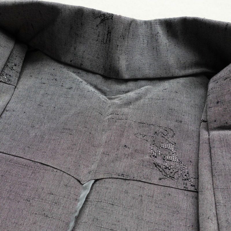 単衣 紬 正絹 古典柄 単衣仕立て 身丈157cm 裄丈63cm 一部しつけ糸付き 着物 紫・藤色_画像21