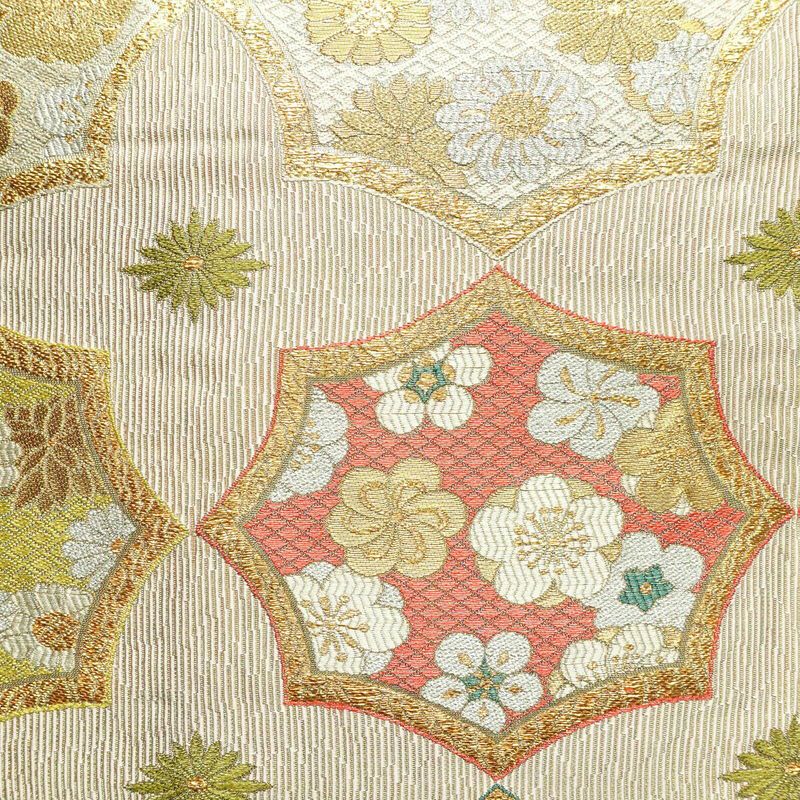 袋帯 六通柄 フォーマル用 正絹 古典柄 箔 金糸 梅 菊 帯 ピンク_画像2