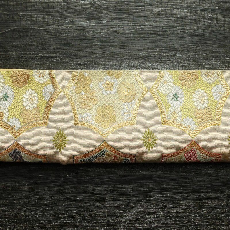 袋帯 六通柄 フォーマル用 正絹 古典柄 箔 金糸 梅 菊 帯 ピンク_画像14