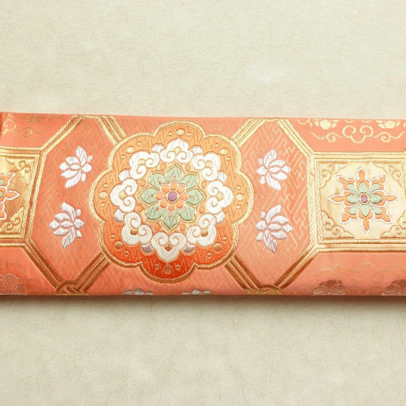 袋帯 未仕立て品 六通柄 西陣織 証紙あり フォーマル用 正絹 幾何学柄・抽象柄 金糸 帯 ピンク_画像11