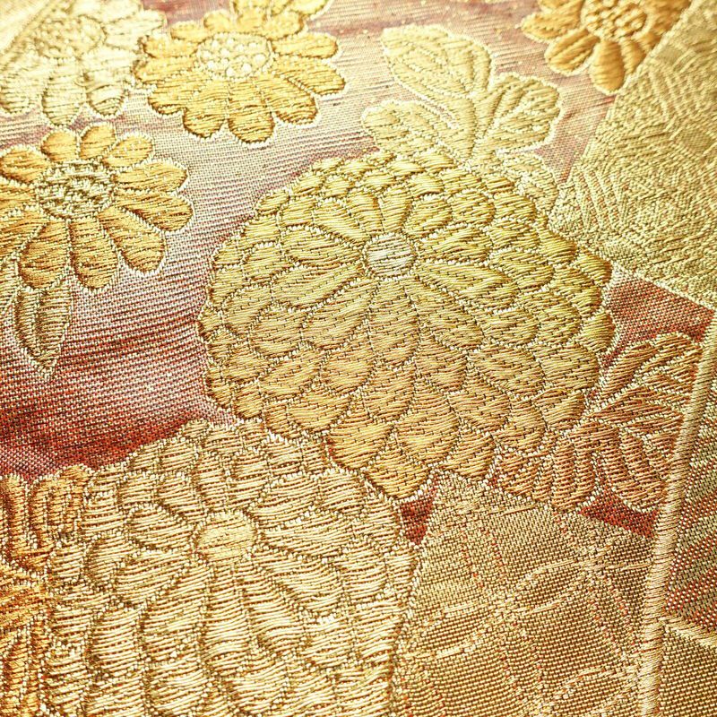 袋帯 六通柄 フォーマル用 正絹 古典柄 箔 扇面 金糸 帯 茶_画像5