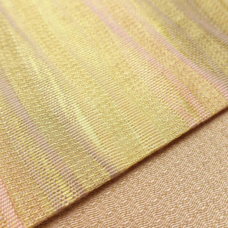 袋帯 太鼓柄 良品 フォーマル用 正絹 縞柄・線柄 金通し 金糸 帯 ピンク_画像12