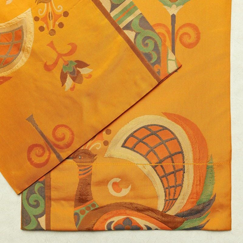 袋帯 六通柄 一般用 正絹 人物・動物柄 帯 橙_画像13