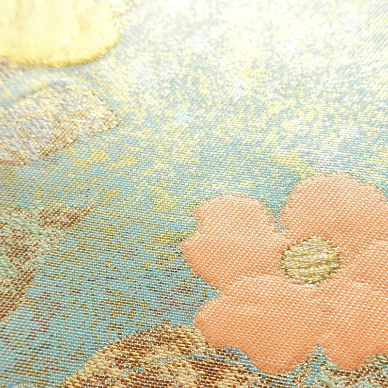 名古屋帯 太鼓柄 正絹 花柄 名古屋仕立て 箔 金糸 帯 多色使い_画像6