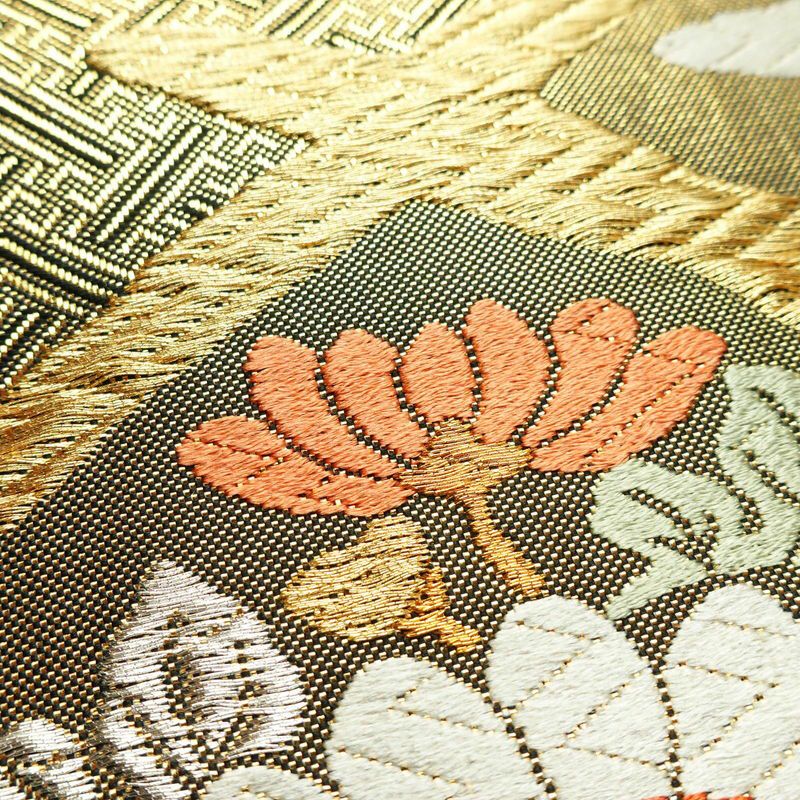 袋帯 六通柄 フォーマル用 正絹 幾何学柄・抽象柄 箔 金糸 銀糸 帯 橙_画像6