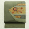 袋帯 太鼓柄 一般用 正絹 花柄 金糸 緑・うぐいす色_画像1
