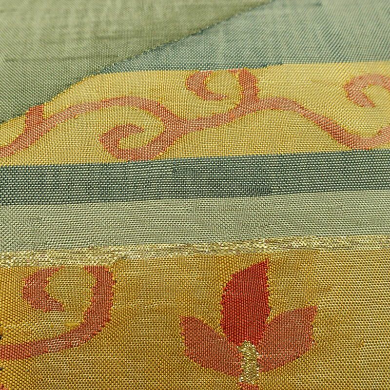 袋帯 太鼓柄 一般用 正絹 花柄 金糸 緑・うぐいす色_画像5