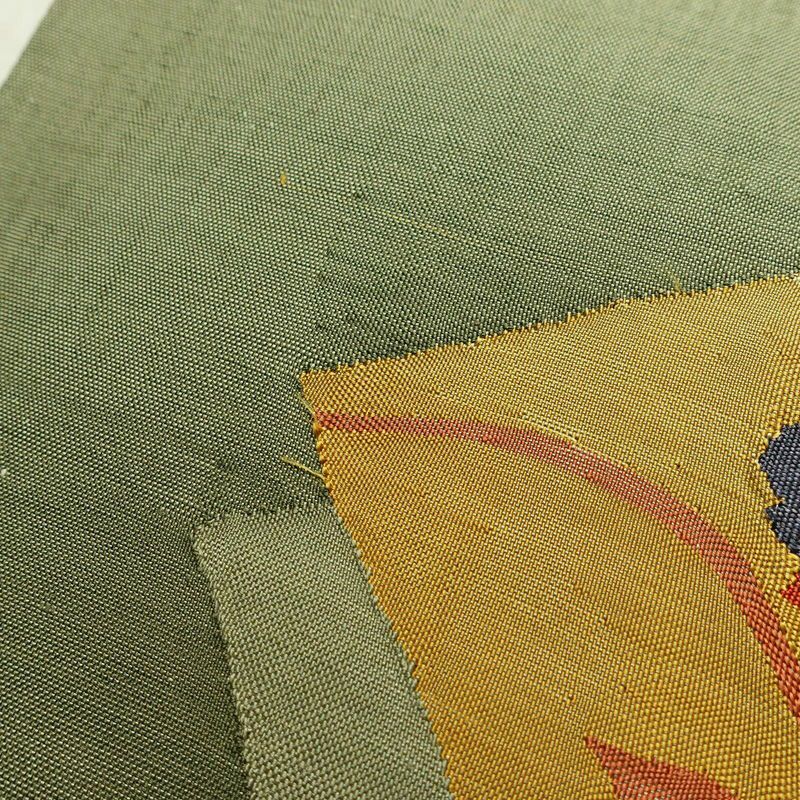 袋帯 太鼓柄 一般用 正絹 花柄 金糸 緑・うぐいす色_画像6