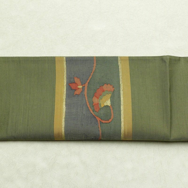 袋帯 太鼓柄 一般用 正絹 花柄 金糸 緑・うぐいす色_画像15