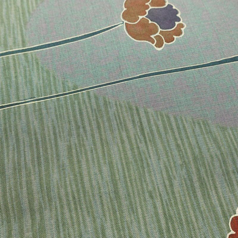 袋帯 太鼓柄 一般用 正絹 花柄 帯 緑・うぐいす色_画像6