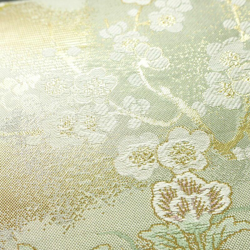 袋帯 六通柄 フォーマル用 正絹 花柄 箔 金糸 帯 緑・うぐいす色_画像4
