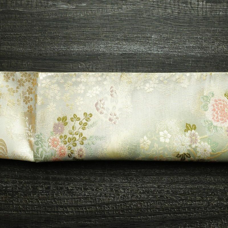 袋帯 六通柄 フォーマル用 正絹 花柄 箔 金糸 帯 緑・うぐいす色_画像14