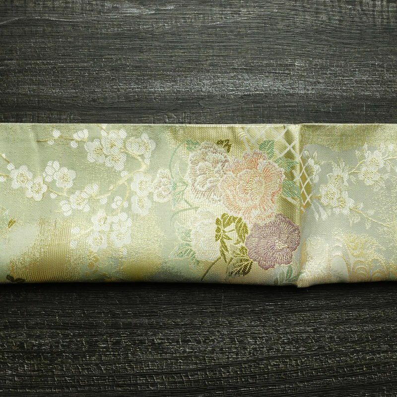 袋帯 六通柄 フォーマル用 正絹 花柄 箔 金糸 帯 緑・うぐいす色_画像15