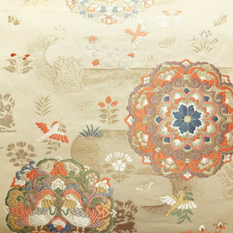 袋帯 六通柄 フォーマル用 正絹 幾何学柄・抽象柄 箔 金糸 帯 ベージュ_画像2