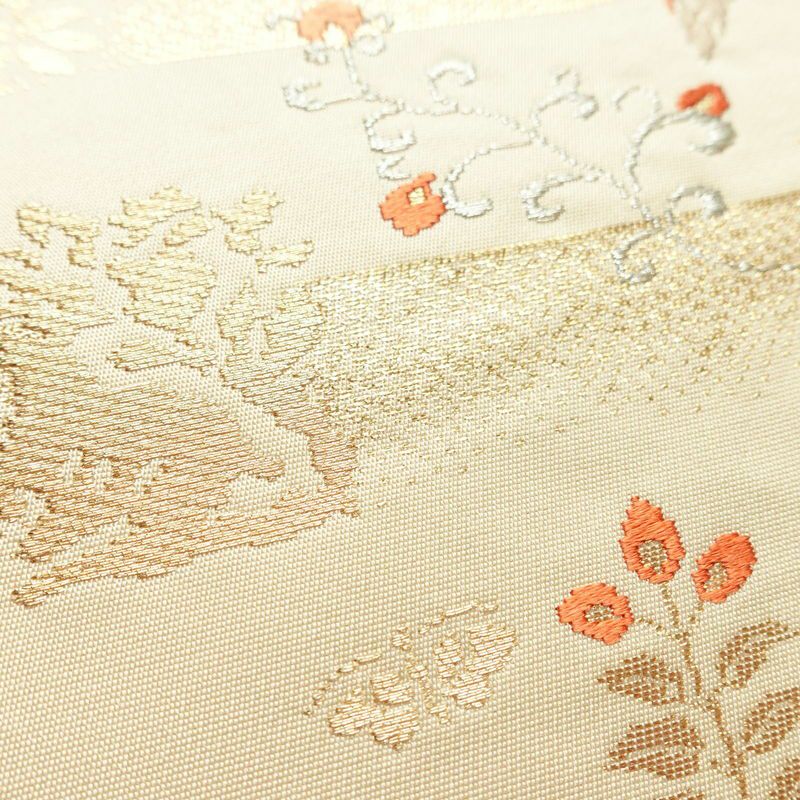 袋帯 六通柄 フォーマル用 正絹 幾何学柄・抽象柄 箔 金糸 帯 ベージュ_画像4