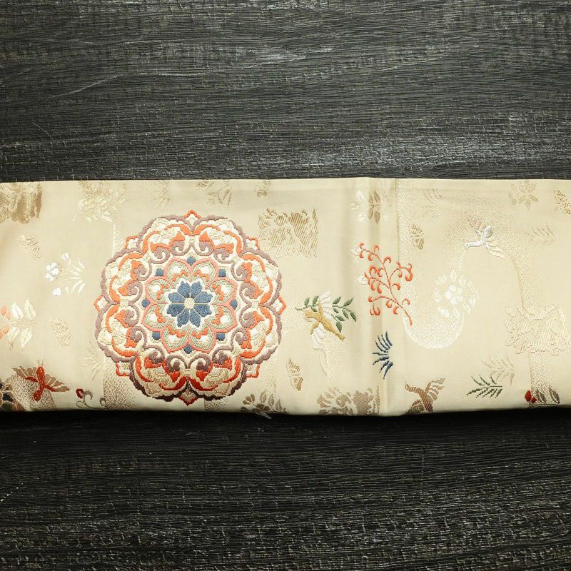 袋帯 六通柄 フォーマル用 正絹 幾何学柄・抽象柄 箔 金糸 帯 ベージュ_画像15