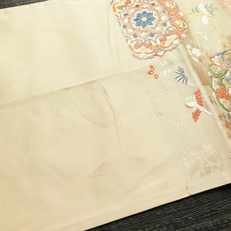 袋帯 六通柄 フォーマル用 正絹 幾何学柄・抽象柄 箔 金糸 帯 ベージュ_画像16