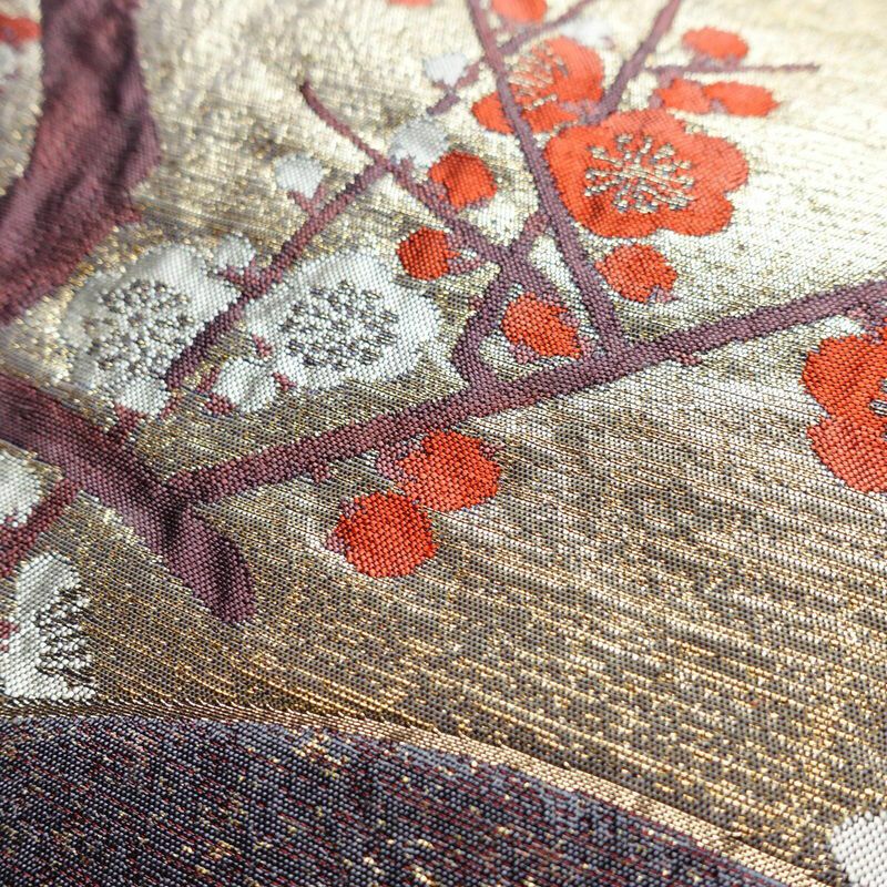 袋帯 清水六兵衛 名匠古稀彩華扇文 六通柄 フォーマル用 正絹 古典柄 箔 金糸 帯 紫・藤色_画像3