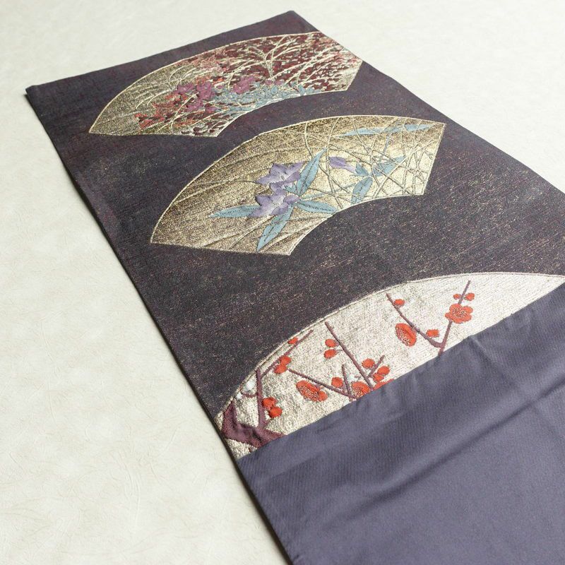 袋帯 清水六兵衛 名匠古稀彩華扇文 六通柄 フォーマル用 正絹 古典柄 箔 金糸 帯 紫・藤色_画像14