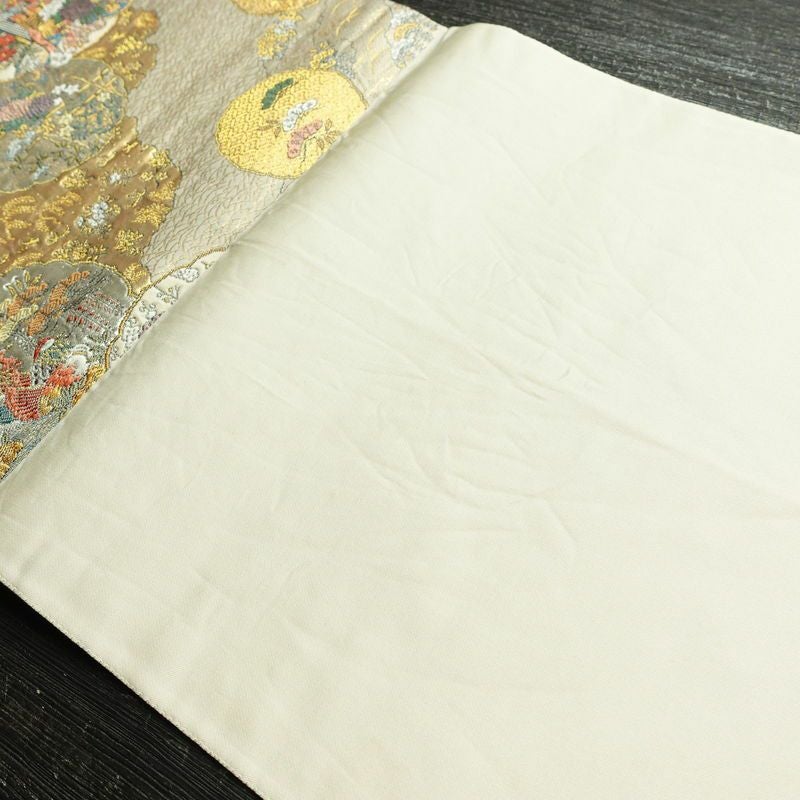 袋帯 六通柄 フォーマル用 正絹 古典柄 箔 金糸 帯 クリーム_画像18