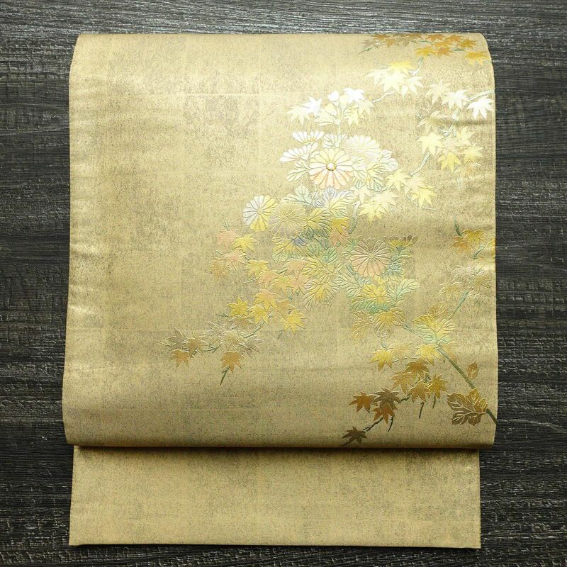 袋帯 琳派巻絵文 六通柄 美品 フォーマル用 正絹 古典柄 箔 金通し