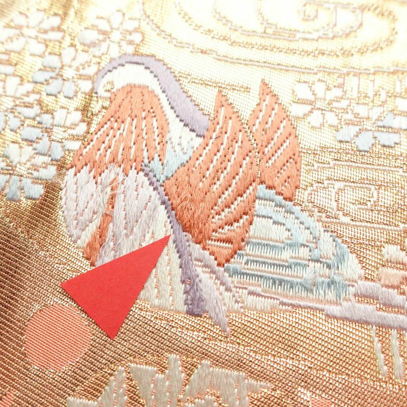 名古屋帯 本金箔 二重織 太鼓柄 正絹 人物・動物柄 名古屋仕立て 箔 金糸 帯 ピンク_画像12