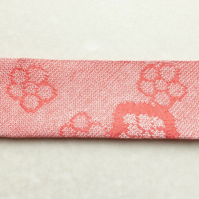 名古屋帯 全通柄 良品 絞り 正絹 花柄 通し仕立て 帯 ピンク_画像14