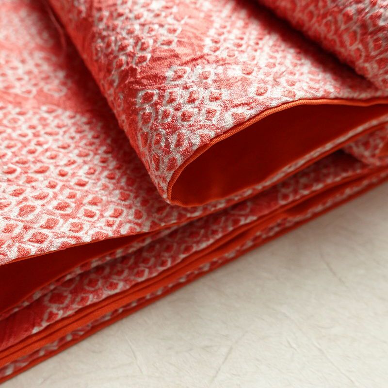 名古屋帯 全通柄 良品 絞り 正絹 花柄 通し仕立て 帯 ピンク_画像19