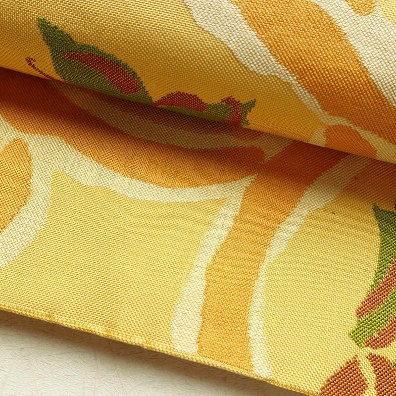 袋帯 六通柄 一般用 正絹 花柄 帯 黄・黄土色_画像6