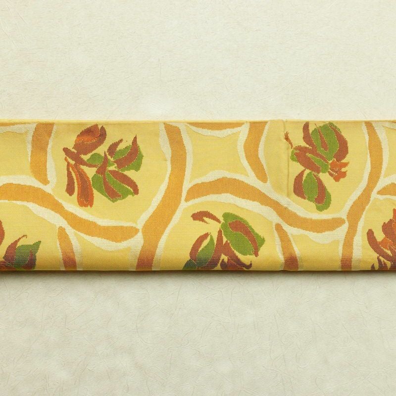 袋帯 六通柄 一般用 正絹 花柄 帯 黄・黄土色_画像11