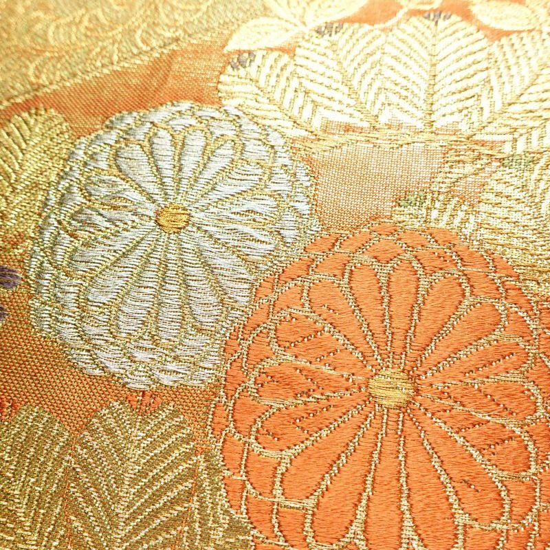 袋帯 六通柄 フォーマル用 正絹 木の葉・植物柄 箔 金糸 帯 金・銀_画像3