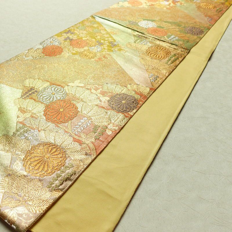 袋帯 六通柄 フォーマル用 正絹 木の葉・植物柄 箔 金糸 帯 金・銀_画像9