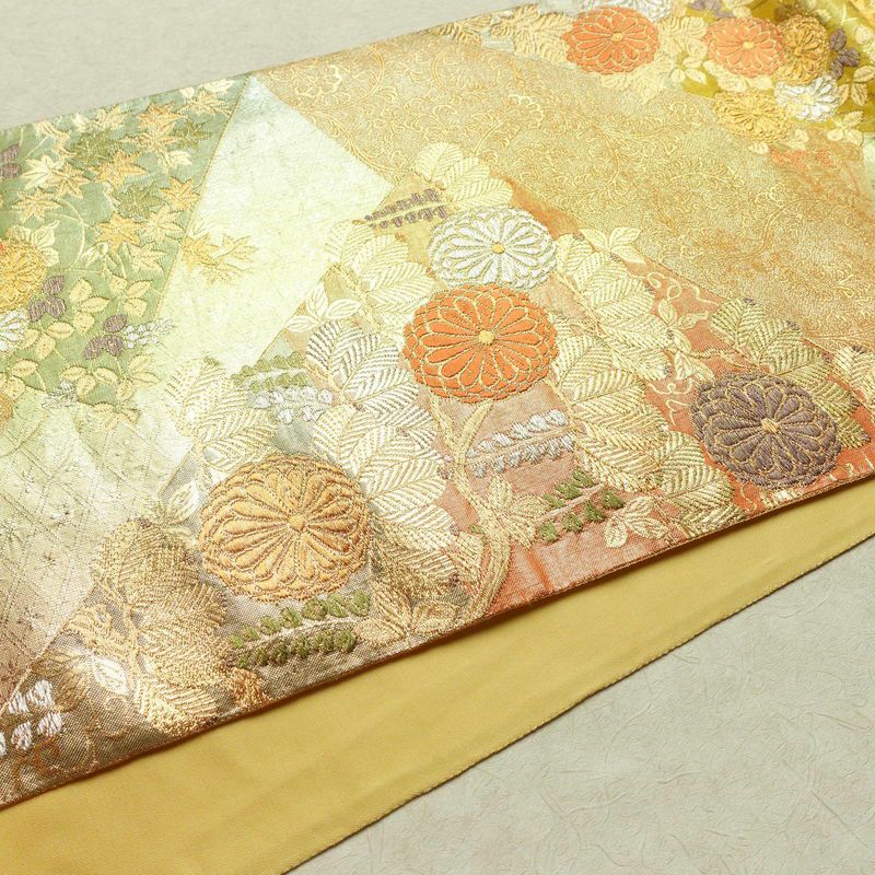 袋帯 六通柄 フォーマル用 正絹 木の葉・植物柄 箔 金糸 帯 金・銀_画像11