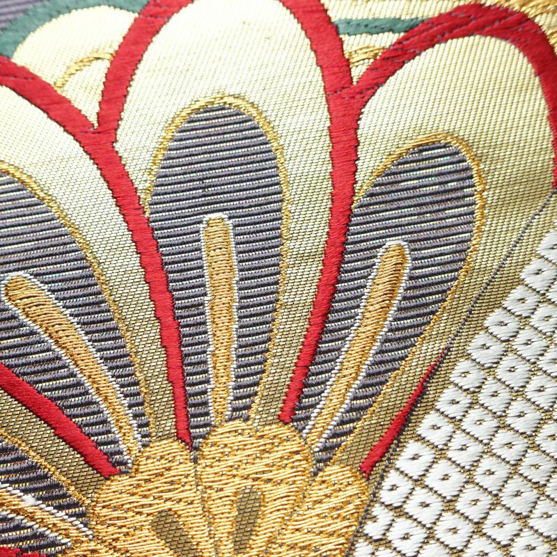 袋帯 六通柄 振袖用 正絹 花柄 箔 金糸 帯 紫・藤色_画像5