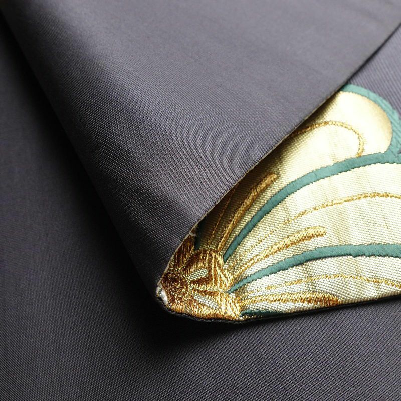 袋帯 六通柄 振袖用 正絹 花柄 箔 金糸 帯 紫・藤色_画像11