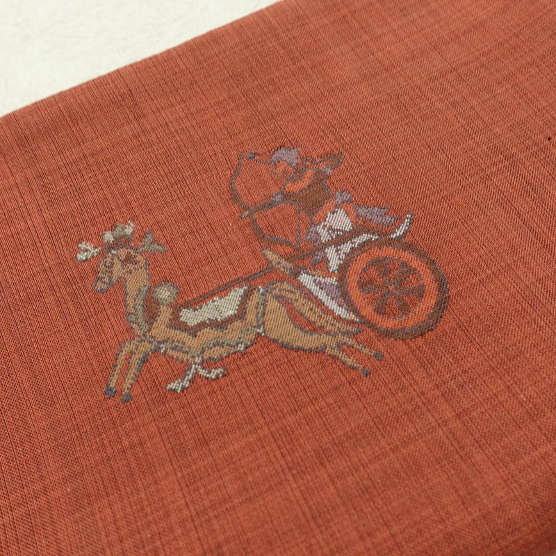 袋帯 太鼓柄 一般用 正絹 人物・動物柄 帯 小豆・エンジ_画像16