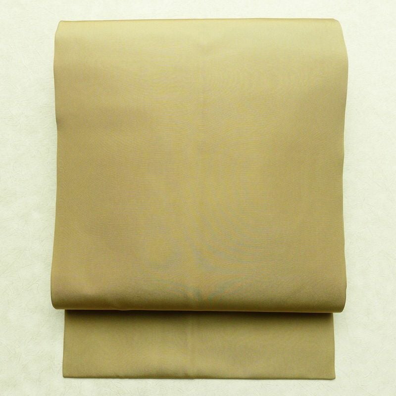 名古屋帯 全通柄 良品 正絹 無地 名古屋仕立て 帯 黄・黄土色_画像1