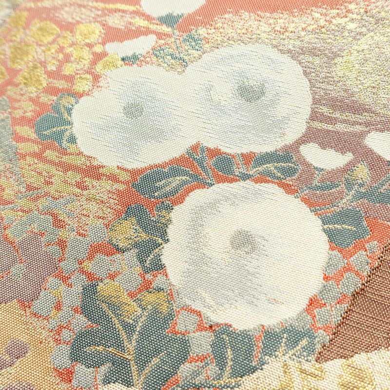 袋帯 四季色紙文 六通柄 フォーマル用 正絹 花柄 箔 金糸 帯 ベージュ_画像3