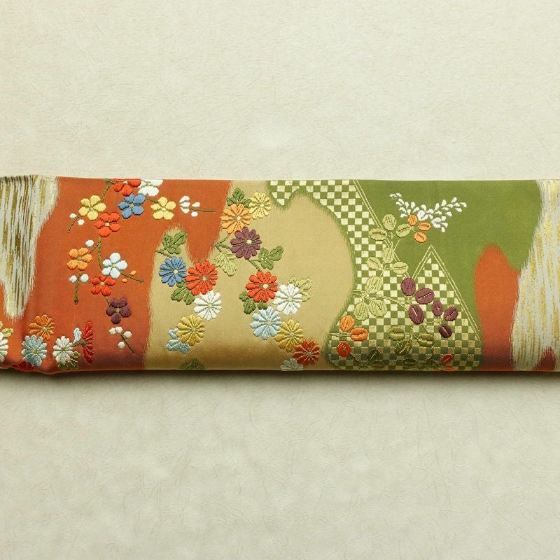 袋帯 六通柄 フォーマル用 正絹 花柄 箔 菊 金糸 帯 黄・黄土色_画像15