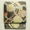 袋帯 六通柄 振袖用 正絹 花柄 桜 箔 金糸 帯 黒_画像1
