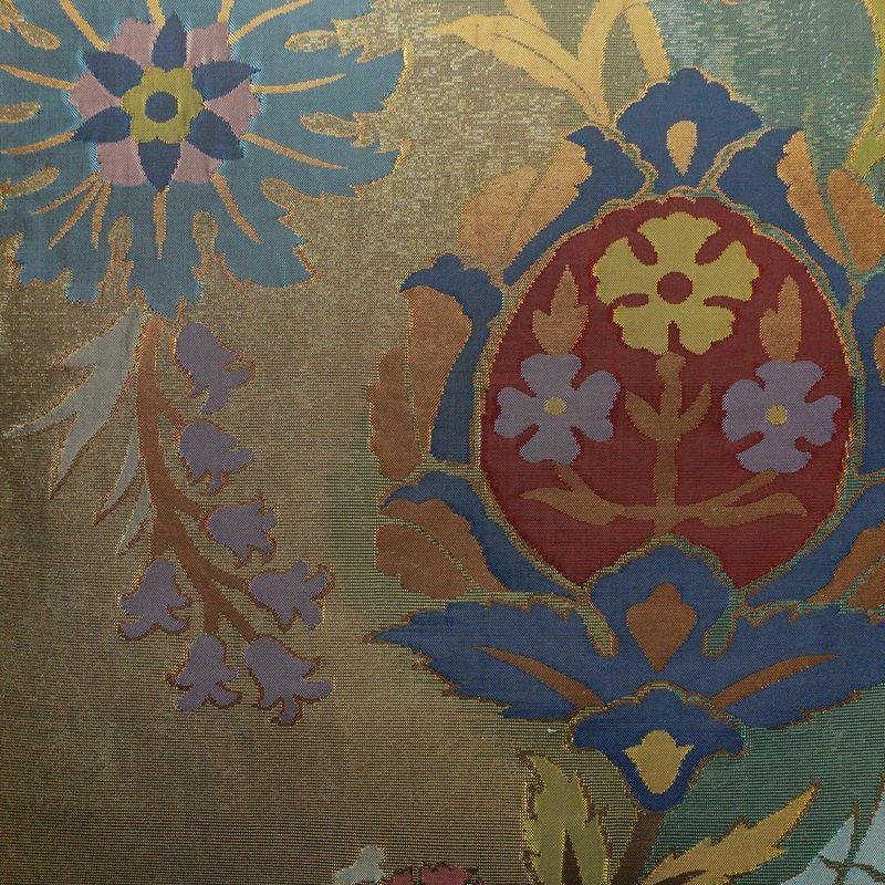 袋帯 六通柄 フォーマル用 正絹 花柄 箔 帯 黄・黄土色_画像2