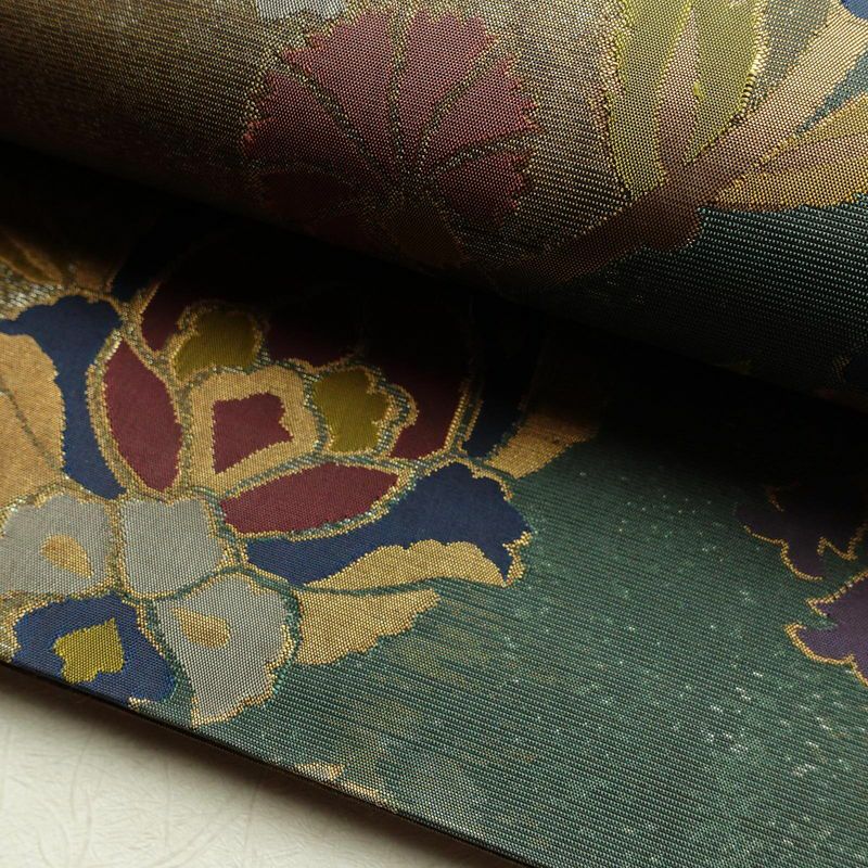 袋帯 六通柄 フォーマル用 正絹 花柄 箔 帯 黄・黄土色_画像7