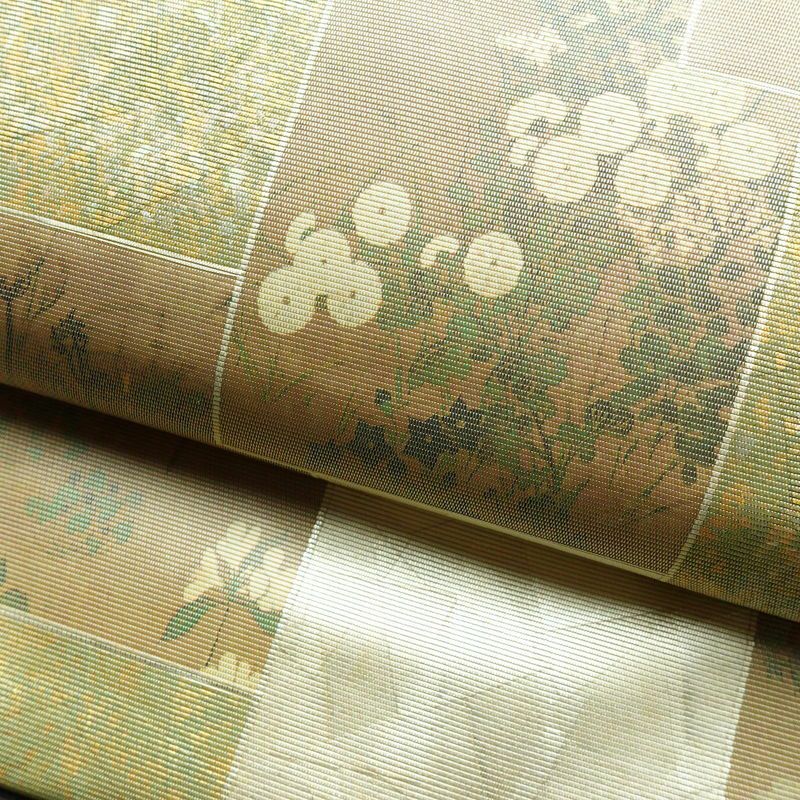 名古屋帯 伝統工芸士 山野忠雄 太鼓柄 正絹 風景柄 名古屋仕立て 箔 帯 クリーム_画像7