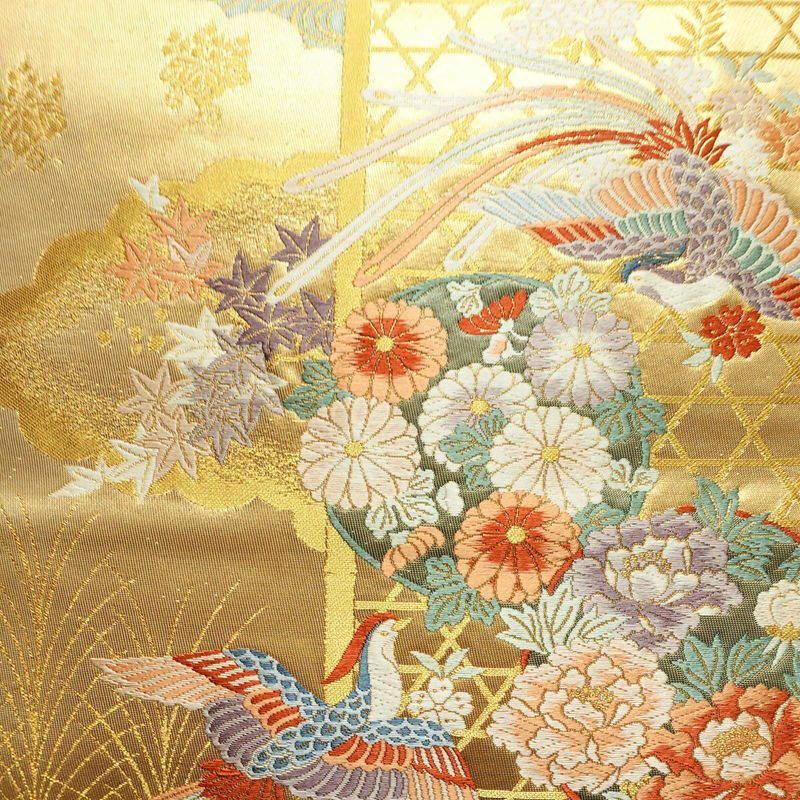 袋帯 本金箔九百錦 献上彩花輪 六通柄 フォーマル用 正絹 古典柄 箔 金糸 帯 金・銀_画像2