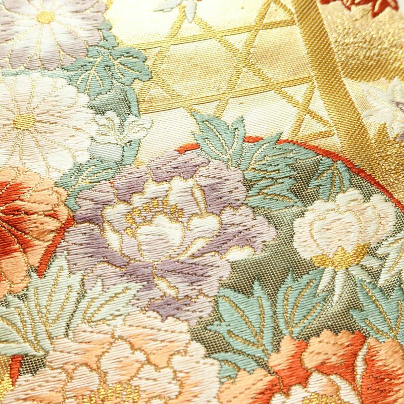 袋帯 本金箔九百錦 献上彩花輪 六通柄 フォーマル用 正絹 古典柄 箔 金糸 帯 金・銀_画像4