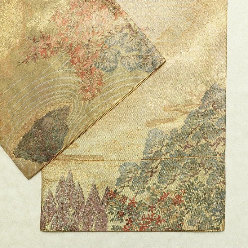 袋帯 六通柄 フォーマル用 正絹 風景柄 箔 帯 金・銀_画像12