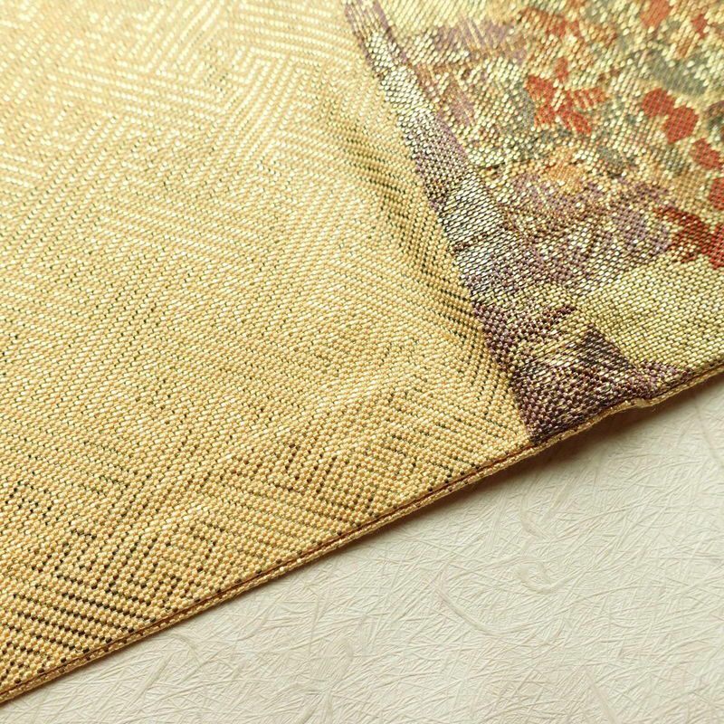 袋帯 六通柄 フォーマル用 正絹 風景柄 箔 帯 金・銀_画像16