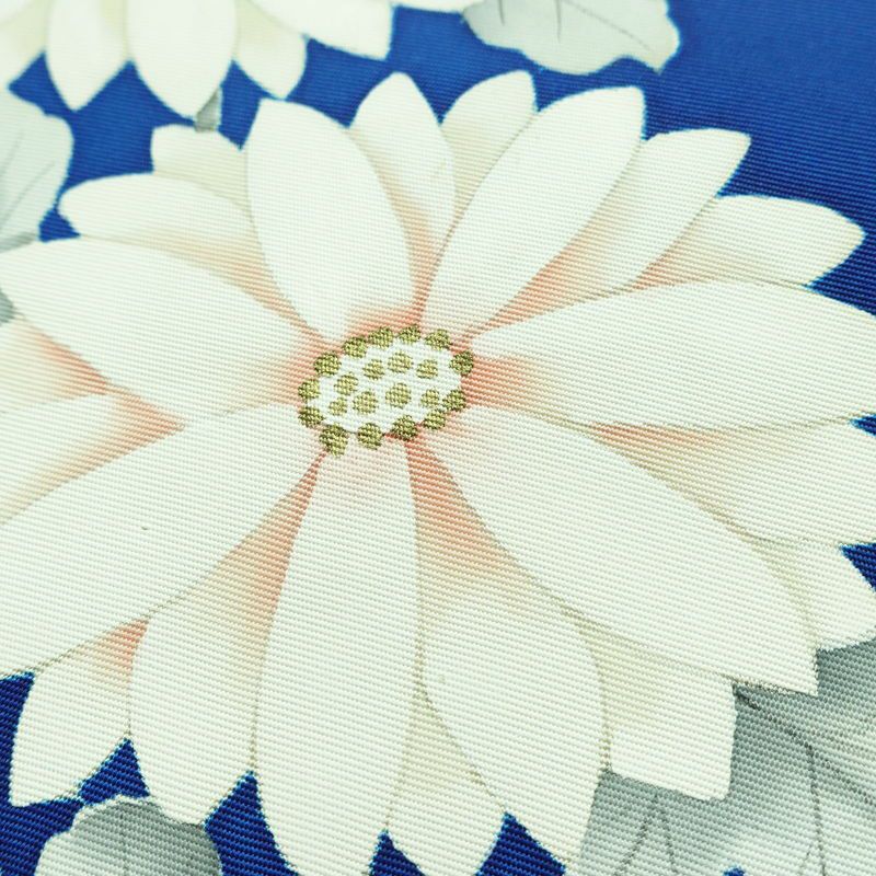 名古屋帯 塩瀬染 太鼓柄 正絹 花柄 名古屋仕立て 帯 青・紺_画像4