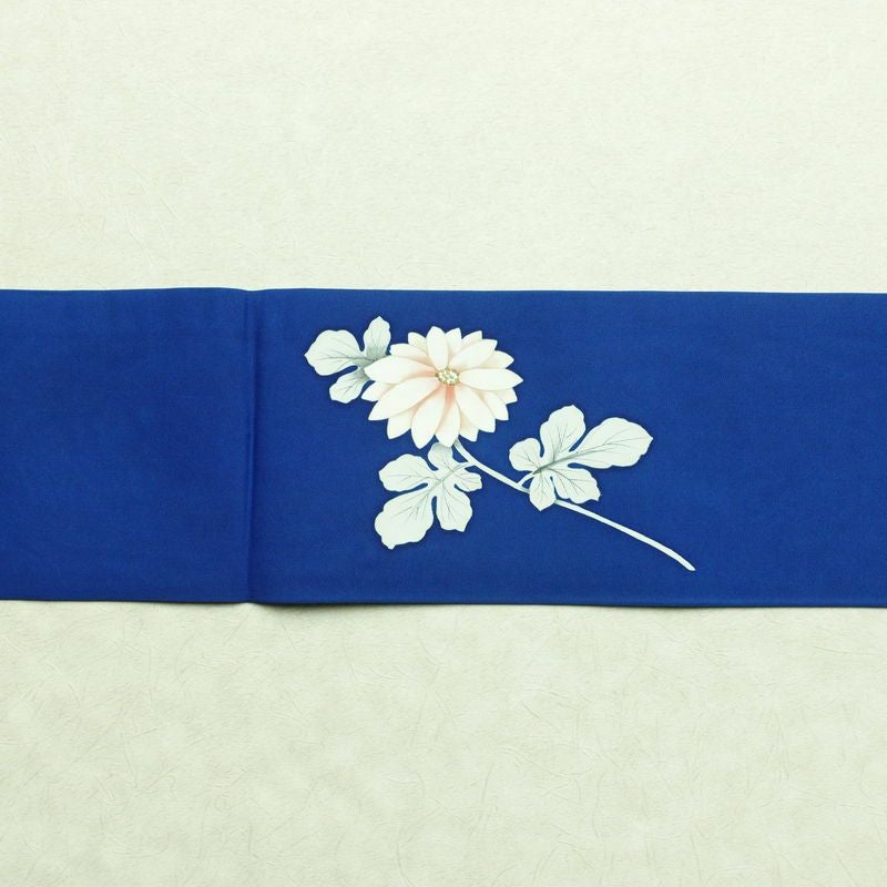 名古屋帯 塩瀬染 太鼓柄 正絹 花柄 名古屋仕立て 帯 青・紺_画像14