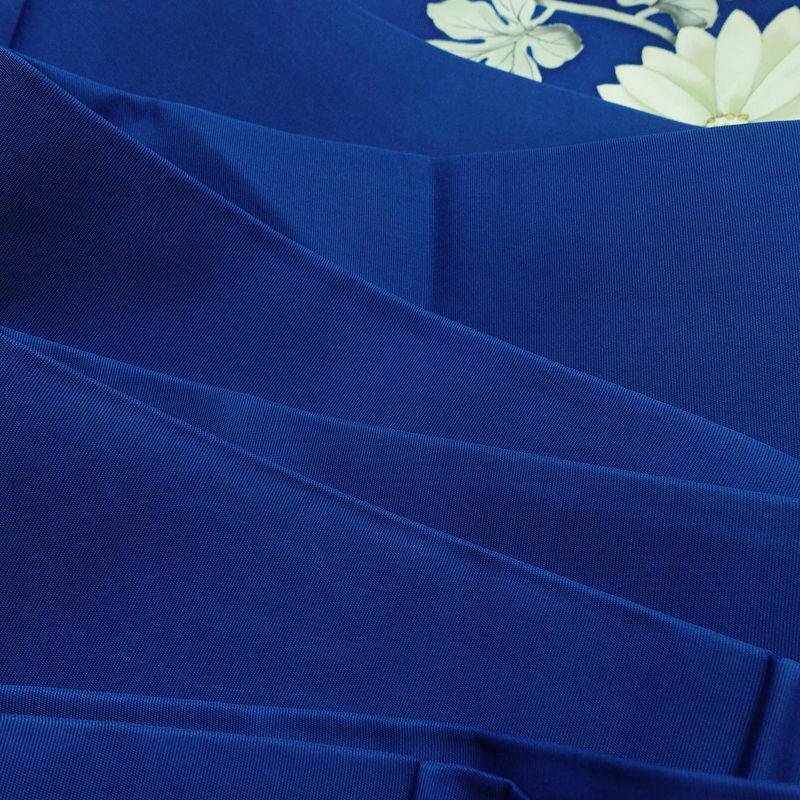 名古屋帯 塩瀬染 太鼓柄 正絹 花柄 名古屋仕立て 帯 青・紺_画像18